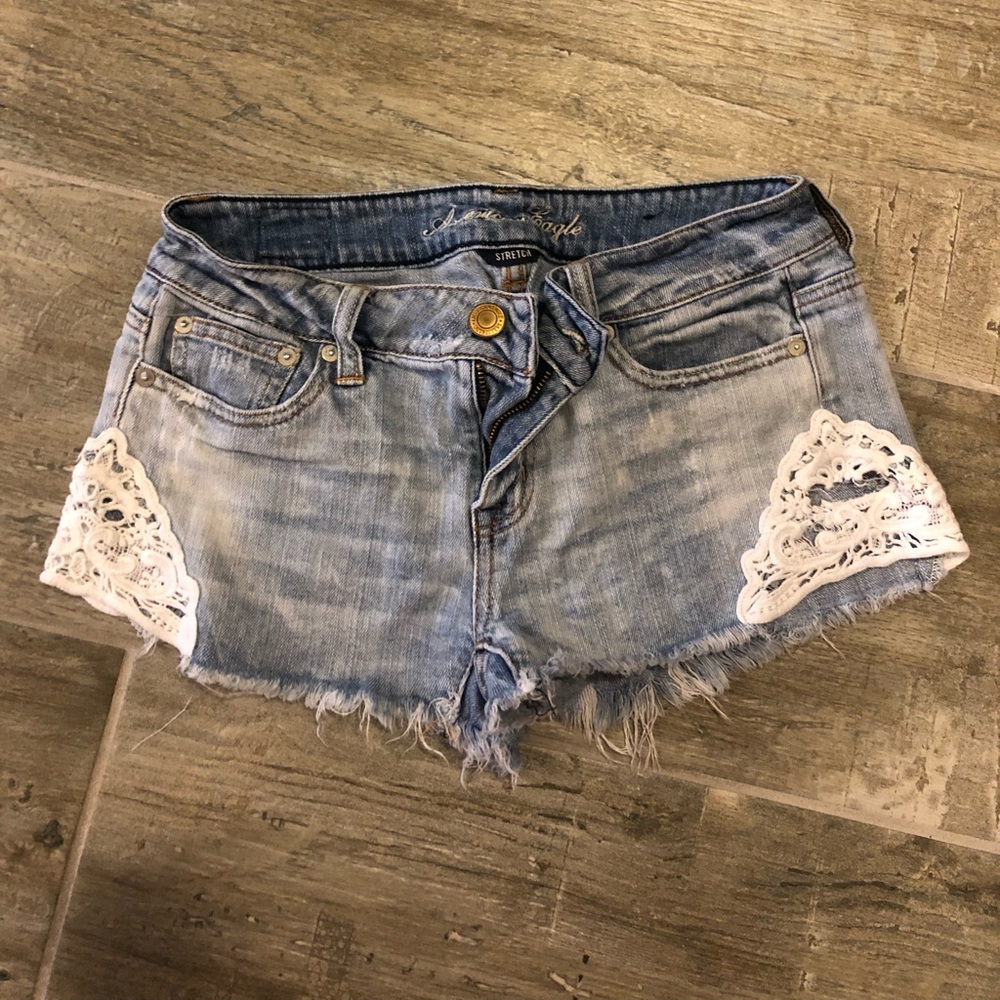 AE American Eagle jean shorts with lace detail
